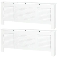 HOMCOM Set of 2 MDF Extendable Radiator Cover with Cabinet Shelving, Home Office Slatted Design, White 139-208.5L x 20.5W x 82.5H cm(m-11)