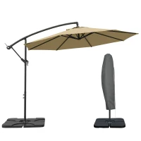 Outsunny 3m Overhanging Parasol, with Base, Weights and Cover - Sand brown(m-1)