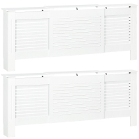 HOMCOM Set of 2 MDF Extendable Radiator Cover with Cabinet Shelving, Home Office Slatted Design, White 139-208.5L x 20.5W x 82.5H cm