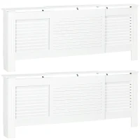 HOMCOM Set of 2 MDF Extendable Radiator Cover with Cabinet Shelving, Home Office Slatted Design, White 139-208.5L x 20.5W x 82.5H cm(m-1)