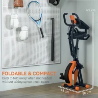 SPORTNOW 5-In-1 Folding Exercise Bike with Arm Workout Bands, Quiet 8-Level Magnetic Resistance Foldable Exercise Bike with LCD, Tablet Holder, Hand Pulse Sensor for Home Use Indoor Cycling, Orange(m-7)