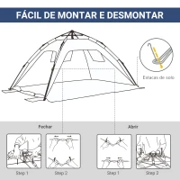 Outsunny Tenda de Praia Dobrável Tenda de Campismo Pop-up para 1-2 Pessoas com Bolsa de Transporte 220x173x120 cm Azul Escuro(m-7)