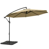 Outsunny 3m Overhanging Parasol, with Base, Weights and Cover - Sand brown(m-11)