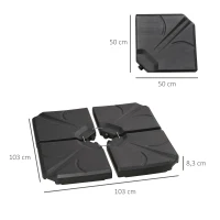 Outsunny Base para Chapéu de Sol de 4 Peças Recarregável com Areia 72 kg ou Água 56 kg para Jardim Pátio ou Terraço Preto(m-3)
