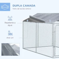 PawHut Canil de Exterior com Toldo Anti-UV Porta com Trava e Estrutura de Metal Galvanizado 4x2,3x2,32 cm Prata(m-5)