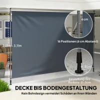 Outsunny Klemmmarkise mit Handkurbel höhenverstellbar Gelenkarmmarkise Markise ohne Bohren 400 cm breit Dunkelgrau(m-4)
