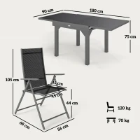 Outsunny Set da Giardino 7 Pezzi con 6 Sedie Pieghevoli e Tavolo Allungabile, in Acciaio, Alluminio e Rete Grigio e Nero(m-3)