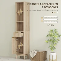HOMCOM Columna Alta de Baño con Estantes y Cajón Diseño Compacto y Funcional para Espacios Reducidos 33x30x170 cm Tono Madera(m-6)