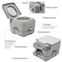 HOMCOM Outdoor-WC, tragbare Toilette, Abfalltank, Spültank, Kunststoff, Deckel, Grau(m-4)