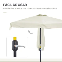 Outsunny Chapéu de Sol Retangular 230x130x249 cm Chapéu de Sol de Parede com Manivela Proteção UV para Varanda Jardim Creme(m-5)