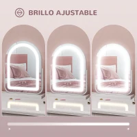 HOMCOM Espejo de Maquillaje con Luz LED Iluminación Ajustable Rotación Regulable de 360° y Control Táctil 33x12x44,5 cm Blanco(m-6)