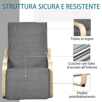 HOMCOM Poltrona Relax con Poggiapiedi a 5 Livelli e Poggiatesta in Legno di Betulla e Tessuto, Grigio(m-6)