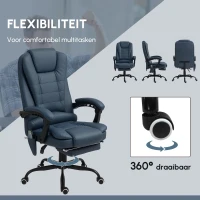 Vinsetto Massage Bureaustoel, 7 Vibratiepunten, Verstelbare Voetensteun & Rugleuning, tot 120 kg, Lederlook, Blauw(m-7)