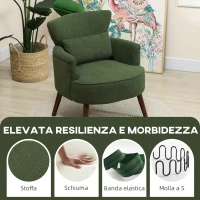 HOMCOM Poltrona Moderna Imbottita in Velluto con Cuscino Lombare, Schienale e Gambe in Legno, Verde(m-4)