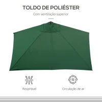 Outsunny Chapéu de Sol Semicircular 230x130x245 cm Chapéu de Sol para Parede com Manivela Proteção UV 30+ e Mastro Metálica Ø38 mm Verde(m-7)