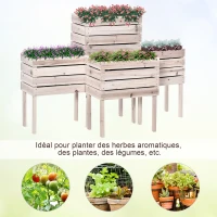 Outsunny Jardinières sur Pieds carrés potagers - Lot de 4 jardinières sur Pied modulables - dim. 50L x 30l x 60H cm - Inserts d'irrigation Film Protecteur - Bois Sapin Naturel(m-7)