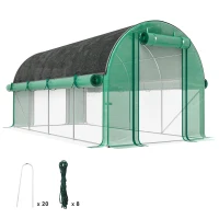Outsunny Estufa Tipo Túnel 447x200x198 cm com Paredes Laterais Enroláveis Cobertura Extra 8 Janelas de Malha e 2 Portas Verde(m-1)