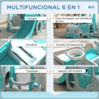 AIYAPLAY Juego de Tobogán y Columpio 6 en 1 Columpio para Niños de 18-48 Meses Carga 50 kg 201x151x87,5 cm Azul Claro(m-4)