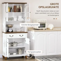 HOMCOM Kast voor in de keuken, buffet, 2 laden, 2 kastvakken, klassiek ontwerp, wit + donkerbruin, 76 x 38 x 182 cm(m-4)
