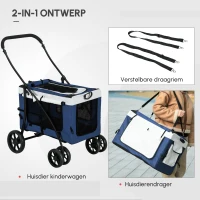 PawHut Hondenbuggy Huisdierbuggy Hondenkar, inklapbaar, afneembare mand, 81 x 58 x 97,5 cm, Zwart + Blauw + Wit(m-5)