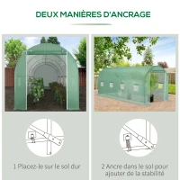 Outsunny Serre de Jardin Tunnel Surface Sol 10 m² 5L x 2l x 2,05H m châssis Tubulaire renforcé Porte zippée 8 fenêtres enroulables Vert(m-6)