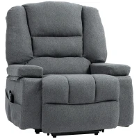 HOMCOM Poltrona Alzapersona Reclinabile con 8 Punti Massaggianti, in Tessuto Effetto Lino, 97x90x102 cm, Grigio(m-10)