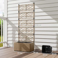 Outsunny Jardinera Exterior Grande de Ratán con Enrejado y 2 Macetas Extraíbles para Plantas Trepadoras 57x30x150 cm Natural(m-3)