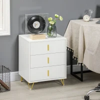HOMCOM Set of 2 Elegant Chest of Three Drawers - White/Gold-Tone(m-7)