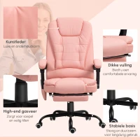 Vinsetto Massage Bureaustoel, 7 Vibratiepunten, Verstelbare Voetensteun & Rugleuning, tot 120 kg, Lederlook, Roze(m-4)