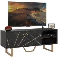 HOMCOM TV Stand Cabinet for TVs up to 50 Inches, TV Unit with Storage Shelves and Cupboard for Living Room, Black Marble Tone(m-1)