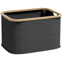 HOMCOM Coș Pliabil pentru Rufe de 36L cu Mânere, Coș pentru Rufe din Bambus și Poliester, 44,3x33,3x26,5 cm, Negru(m-1)
