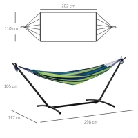 Outsunny Cama Rede com Suporte 310x117 cm com Bolsa de Transporte Altura Ajustável Capacidade 120 kg para Campismo Pátio Verde e Azul(m-3)