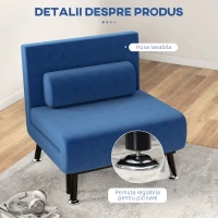 HOMCOM Fotoliu Convertibil în Pat din Fier și Bumbac cu Pernă cu Dungi, 75x70x75 cm, Albastru(m-7)