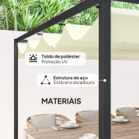 Outsunny Pérgola 400x300x222 cm Pérgola de Jardim com Teto Retrátil de Poliéster com Revestimento para Celebrações Festas Casamento Creme(m-4)