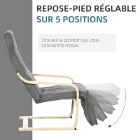 HOMCOM Fauteuil Luxe Confort et Relaxation avec Repose-Pied réglable déhoussable 94 x 66,5 x 100 cm cm Bois Massif Gris(m-4)