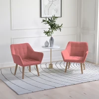 Set of 2 Accent Chair, Arm Chair with Slanted Back, Thick Padding and Rubber Wooden Legs for Living Room, Pink(m-10)