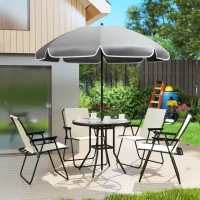 Outsunny Conjunto de Mesa e Cadeiras de Jardim de 6 Peças com 4 Cadeiras Dobráveis Mesa de Vidro e Chapéu de Sol Creme(m-8)