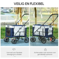 PawHut Hondenbuggy Huisdierbuggy Hondenkar, inklapbaar, afneembare mand, 81 x 58 x 97,5 cm, Zwart + Blauw + Wit(m-6)