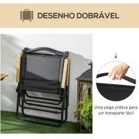 Outsunny Conjunto de 2 Cadeiras Dobráveis de Campismo  Portáteis com Apoios de Braços e Estrutura de Aço 54x59x78 cm Preto(m-5)
