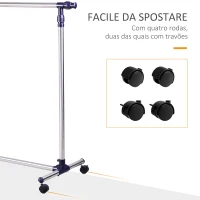 HOMCOM Charriot com Altura Ajustável Cabideiro com Rodas para Roupas Aço Inoxidável 86-160x45x95-170cm Prata e Preto(m-5)