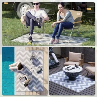 Outsunny Tappeto da Esterno Reversibile con Fantasia Geometrica, 121x182 cm, Grigio e Bianco(m-5)