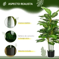 HOMCOM Aglaonema Artificial Planta Sintética de 120 cm con 53 Hojas Decoración para Hogar Oficina Verde(m-4)