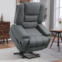 HOMCOM Poltrona Alzapersona Reclinabile con 8 Punti Massaggianti, in Tessuto Effetto Lino, 97x90x102 cm, Grigio(m-2)