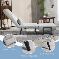 HOMCOM Poltrona Letto 3 in 1 con Cuscino Incluso, in Acciaio e Poliestere, 71x71x97 cm, Grigio Chiaro(m-7)