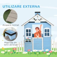 Outsunny Casuta din Lemn de Exterior pentru Copii cu Usa si ferestre, Casuta pentru Copii de la 3 la 7 Ani, 151x112.5x142cm, Albastra(m-5)