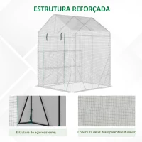 Outsunny Estufa de Jardim 143x143x195 cm Estufa de Aço com 2 Prateleiras e Porta Enrolável para Cultivos de Plantas Vasos de Flores Pátio Exterior Branco(m-6)