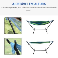 Outsunny Cama Rede com Suporte 310x117 cm com Bolsa de Transporte Altura Ajustável Capacidade 120 kg para Campismo Pátio Verde e Azul(m-4)