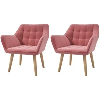 Set of 2 Accent Chair, Arm Chair with Slanted Back, Thick Padding and Rubber Wooden Legs for Living Room, Pink(m-11)