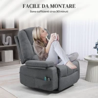HOMCOM Poltrona Alzapersona Reclinabile con 8 Punti Massaggianti, in Tessuto Effetto Lino, 97x90x102 cm, Grigio(m-8)
