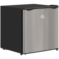 HOMCOM 46 Litre Table Top Mini Fridge, Small Fridge with Ice Box, Reversible Door, Adjustable Temperature and Legs for Bedrooms, Home Office, Silver Tone(m-11)